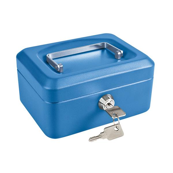 Caja caudales con badeja. Azull. 15,2.x11,5xh8 cm.