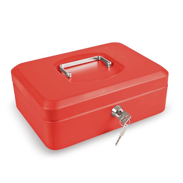 Caja caudales con bandeja. Rojo..25x18xh9  cm.