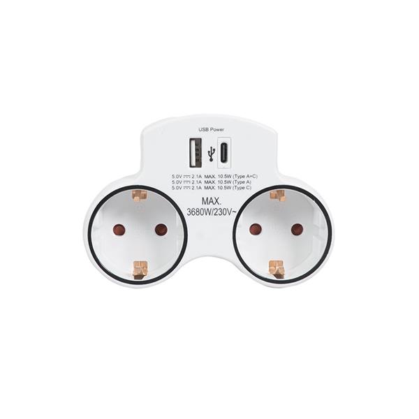 DUOLEC 900R4064 ADAPTADOR DOBLE ENCHUFE CON CONECTOR USB A+C